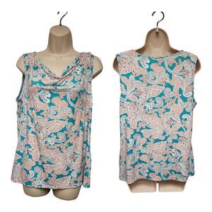 Talbots Womens Blue Red Floral Paisley Tank Top Cowl Neck Size M